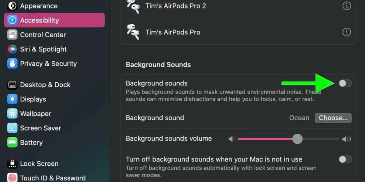 Switch On to listen to Background Sounds on Mac