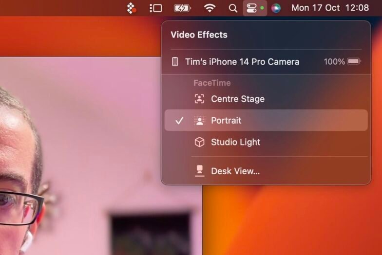 Video Effects in action on a FaceTime call using Continuity Calling on Mac and iPhone