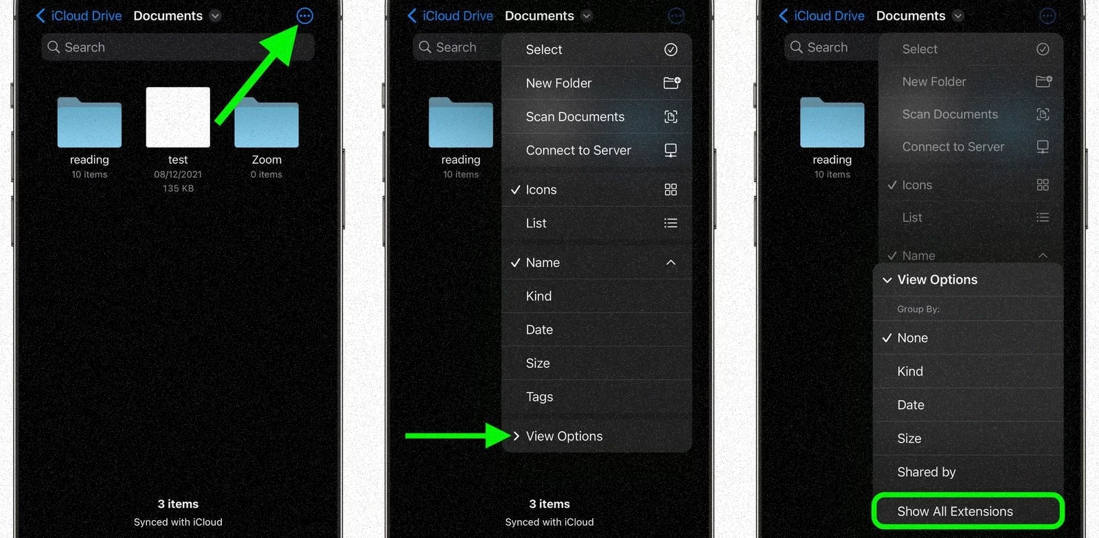 enable file extensions in Files app on iPhone