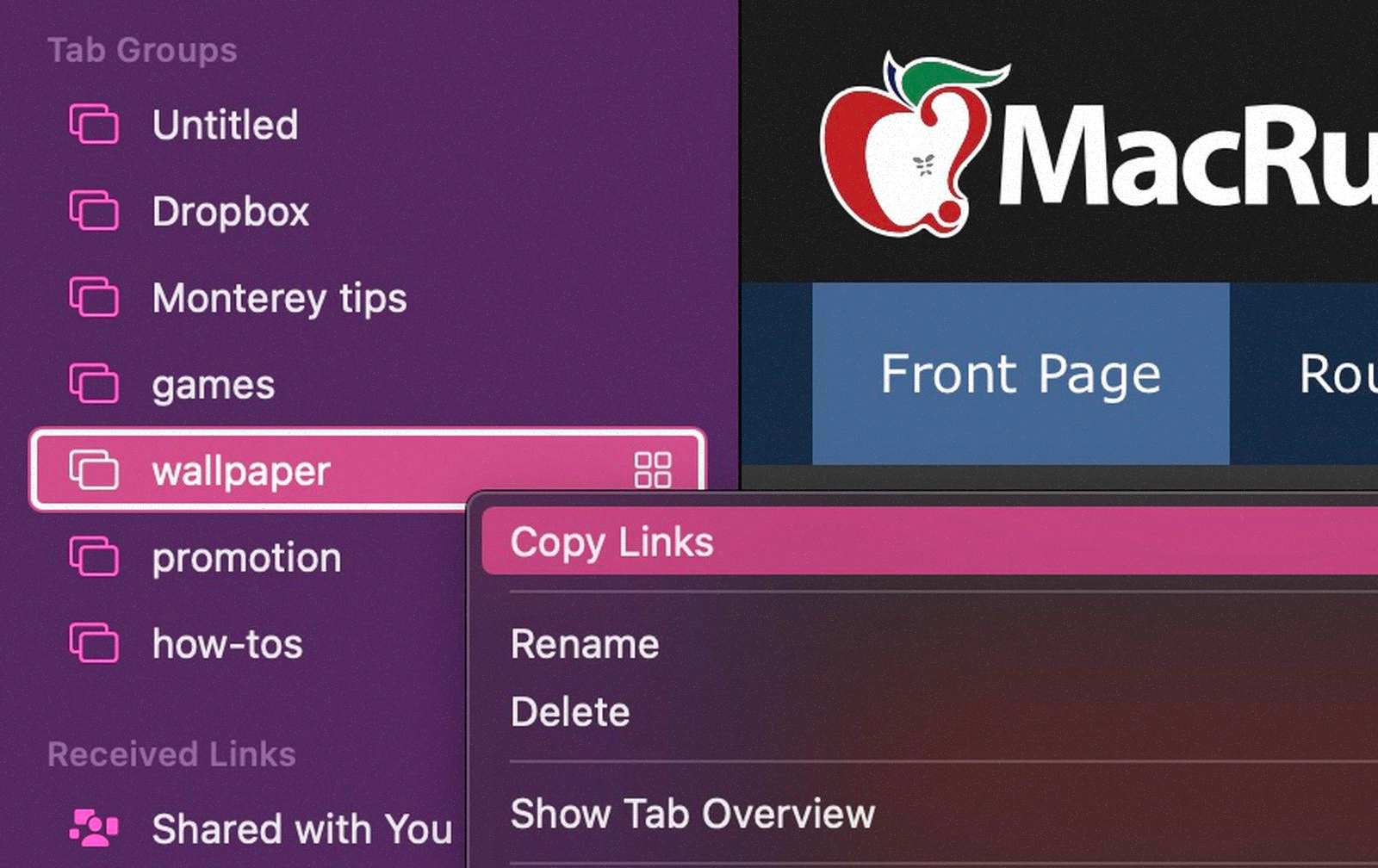Share Safari Tab Groups on macOS